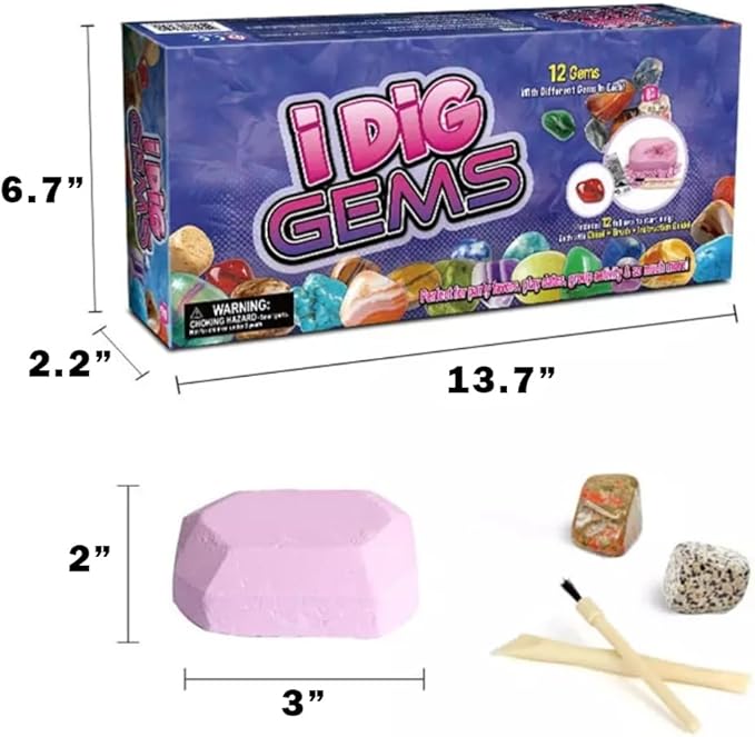 Liberty Imports 12-Pack Gem Digging Kit for Kids - Exciting Gemstone Mining Adventure - Educational STEM Crystal and Mineral Excavation – Party Favor Science Toys