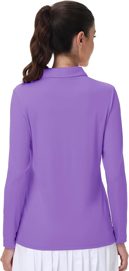 MAGCOMSEN Long Sleeve Polo Shirts for Women Golf Tops with Collar Work | UPF 50+ Sun Protection, 4 Buttons, Moisture Wicking, Breathable, 4-Way Stretch, Collared, Quick Dry, Active, Casual, Tennis