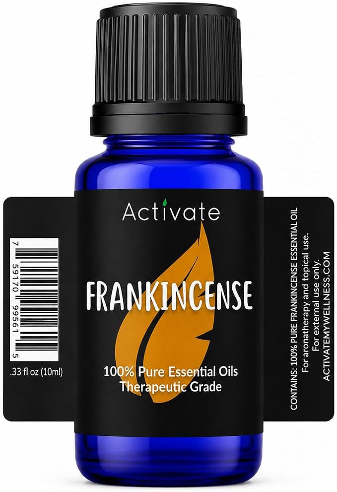 Activate USDA Organic Frankincense Essential Oil, 100% Pure & Undiluted, Steam Distilled Frankincense Oil for Aromatherapy, Diffuser, Massage, Skin Care, Candle & Soap Making, 10mL (0.33 fl oz)