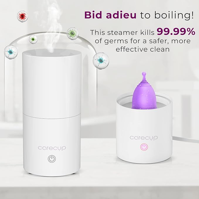 Menstrual Cup Sterilizer - Modern Menstrual Cup Cleaner Unscented Sanitizer - 2-Minute Automatic Steam Wash - Holder Fits Small Soft & Large Period Disc - Steamer Wipes Out 99.9% of Germs