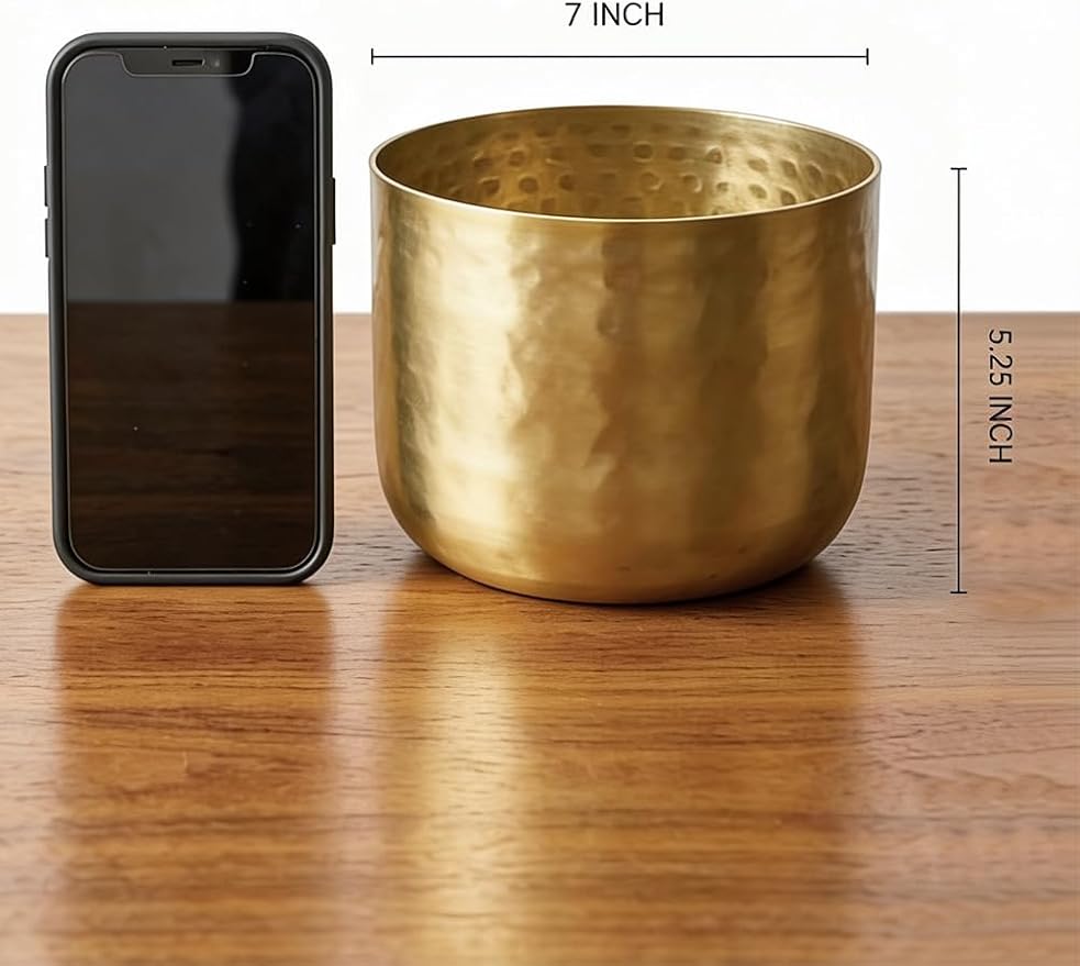 Serene Spaces Living Antique Brass Look Gold Hammered Pots: Stylish Indoor Planter, Decorative Accent for Potted Plants, Gold Flower Vase - Perfect for Weddings or Centerpieces, Small