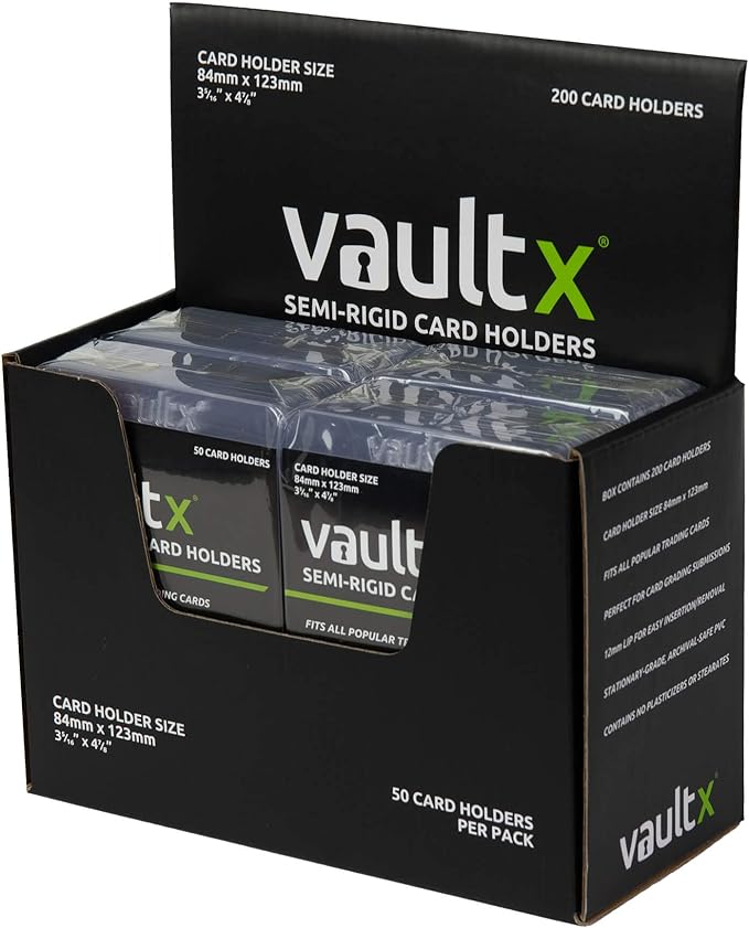 Vault X Semi-Rigid Trading Card Holders (200 Pack), Hard Sleeves for Trading Card Grading Submissions, Card Protectors