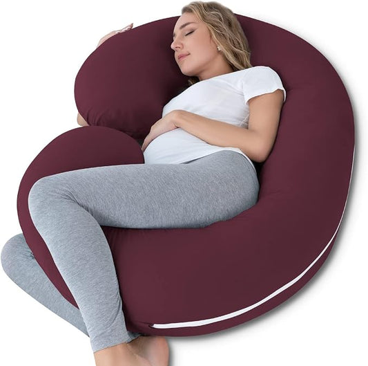 INSEN Pregnancy Pillow, Maternity Body Pillow with Velvet Cover, C Shaped for Side Sleeping, Dark Purple