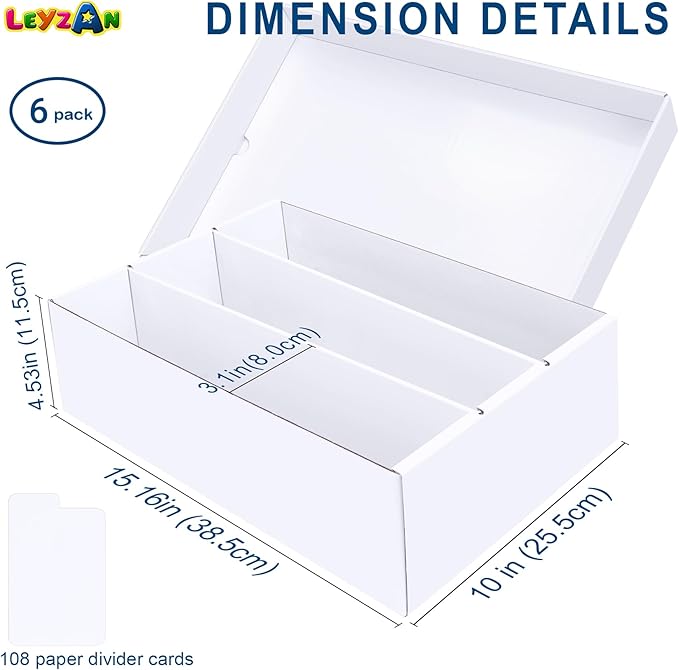 Trading Card Storage Box 6 Pack–2400 Count Cardboard Organizer with Dividers for MTG, TCG, Sports, Toploader, Commander