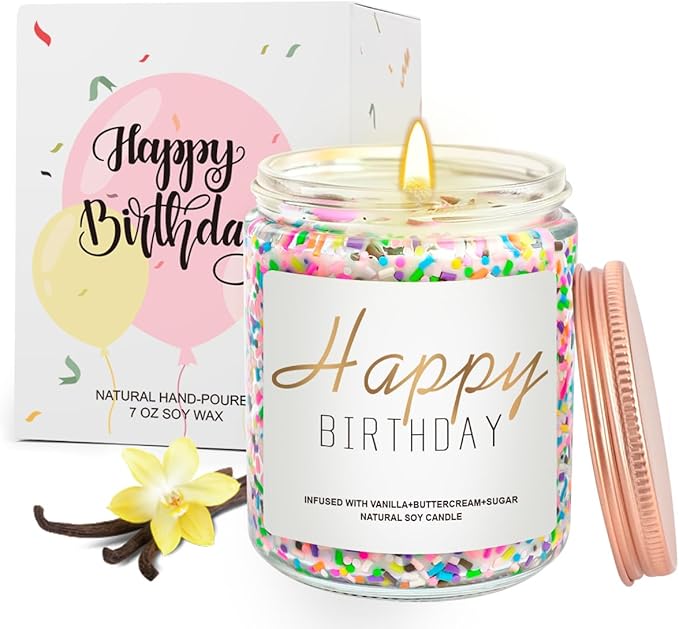Candles for Birthday, Vanilla Cream Scented Candle 7OZ, Happy Birthday Candle Gifts for Women Her Best Friend, Unique Cute Soy Candles Non Toxic Aromatherapy