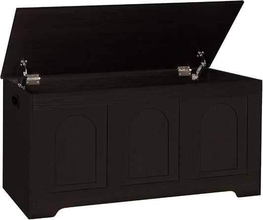 Storage Chest, Wooden Toy Box, Espresso 39.4" L | Entryway Shoe Bench, 2 Soft-close Hinges, Finger-safe Flip-Top Lid, Easy Assembly, Farmhouse Large Trunk, Living Room/Bedroom