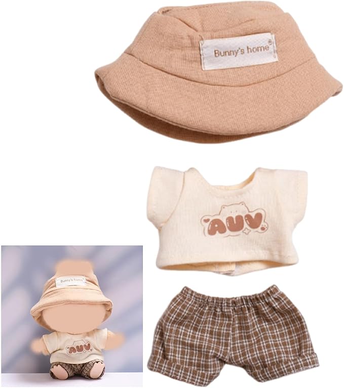 Clothes for 17cm Doll Overalls&hat Clothes Accessories(No Doll), Cute Outfit Suitable for 6.69inch (17cm) Doll Soft Cotton Clothing Replacement