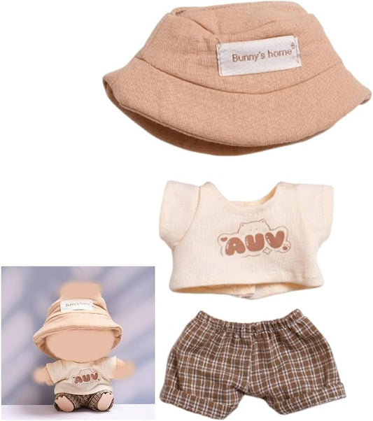 Clothes for 17cm Doll Overalls&hat Clothes Accessories(No Doll), Cute Outfit Suitable for 6.69inch (17cm) Doll Soft Cotton Clothing Replacement