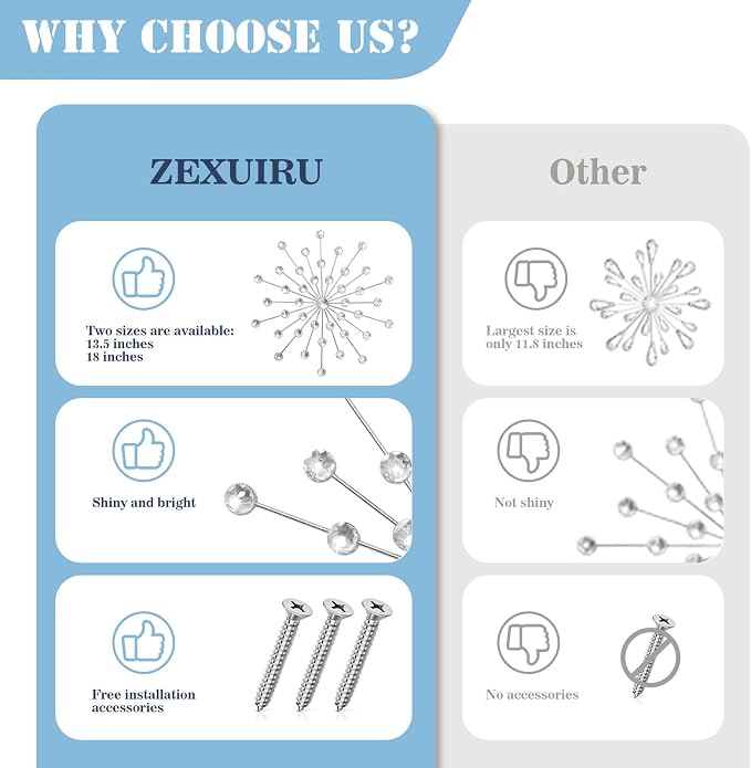 ZEXUIRU 3 Set Silver Starburst Wall Art for Home Decor Metal Bling Crystal Rhinestones Sunburst Wall Decor Sparkling Rhinestone Art Accent Silver - 13in