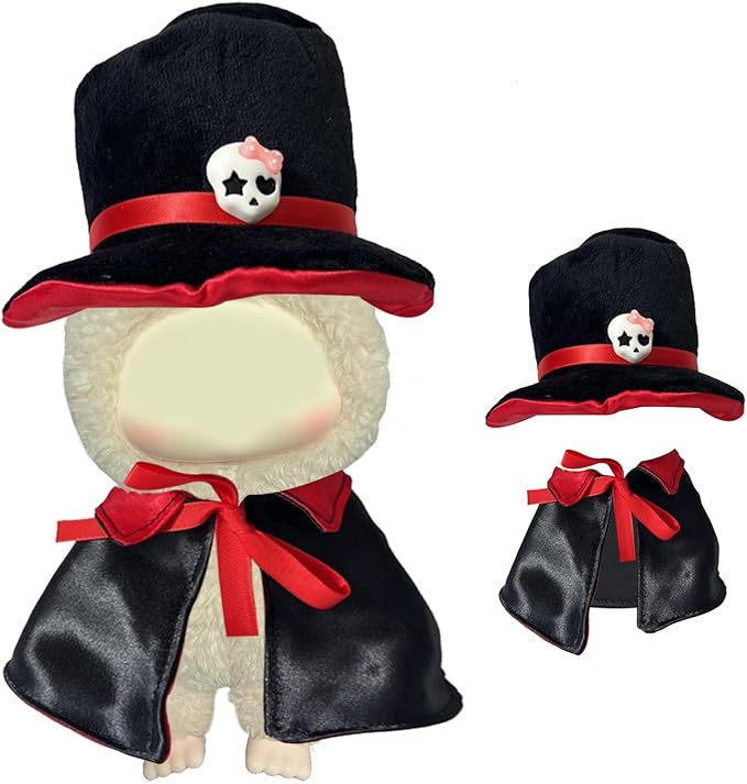 Clothes Set, Compatible with La Boo-Boo Dolls(15cm & 17cm Monster Keychain, Macaron/Have a seat/Energy). Clothing Accessories for 6.7" Blind Box.(Red Halloween Cloak)