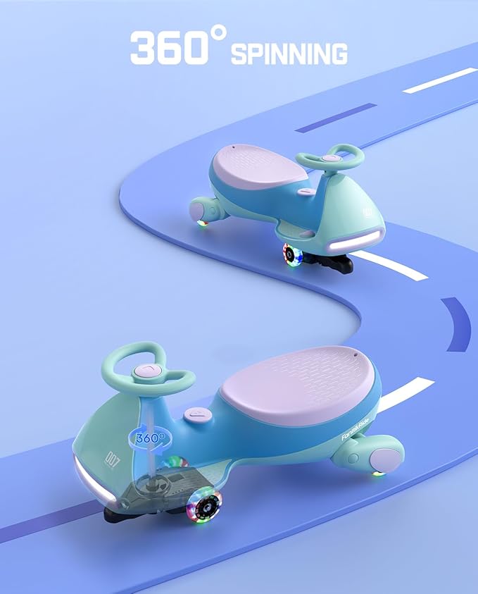 FanttikRide N7 Pro Electric Wiggle Car, Rechargeable Battery, CyberWiggle, 2 in 1 Swing Car, 2 Speeds Max 4 Mph, Anti-Rollover, Flashing Wheels, Bluetooth, for Ages 3 and Up, 150 Lbs, Glacier Blue