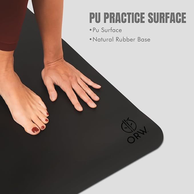 ORW Non Slip Hot Yoga Mat with Carrying Strap - Grip Surface & Natural Rubber Base, REACH Tested, Home & Studio Practice