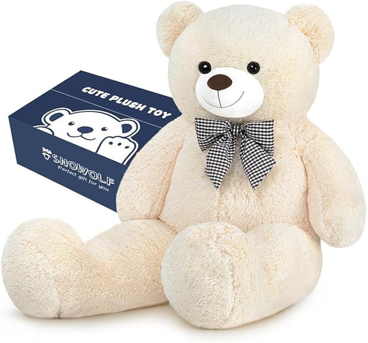 Giant White Teddy Bear 47" Stuffed Animals Plush Toy, 4 Feet Cute Life Size Big Soft Bear for Boy Girl Birthday Valentine Mother's Day, 120 CM, 5 LBs