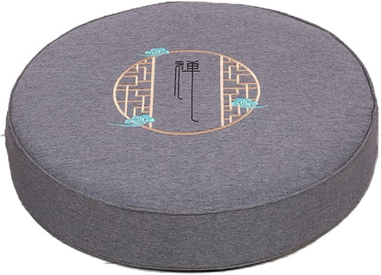 Round Meditation Cushion Mat Set with Washable Cotton Linen Cover, Larger Yoga Mat Bolster Floor Pillows Seating for Adults Meditation Accessories grey-40cm
