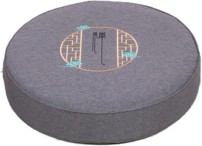 Round Meditation Cushion Mat Set with Washable Cotton Linen Cover, Larger Yoga Mat Bolster Floor Pillows Seating for Adults Meditation Accessories grey-60cm