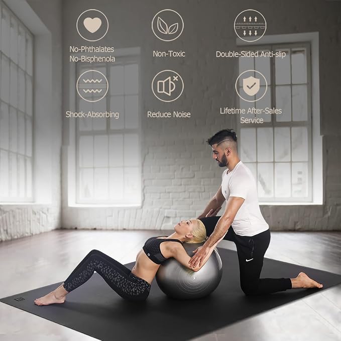 GXMMAT Large Yoga Mat 12'x6'/10'x6'/6'x8'(7mm), Extra Thick Workout Mats for Home Gym Flooring, Ultra Comfortable Non-Slip Quick Resilient Barefoot Wide Exercise Mat for Pilates, Stretching,Meditation