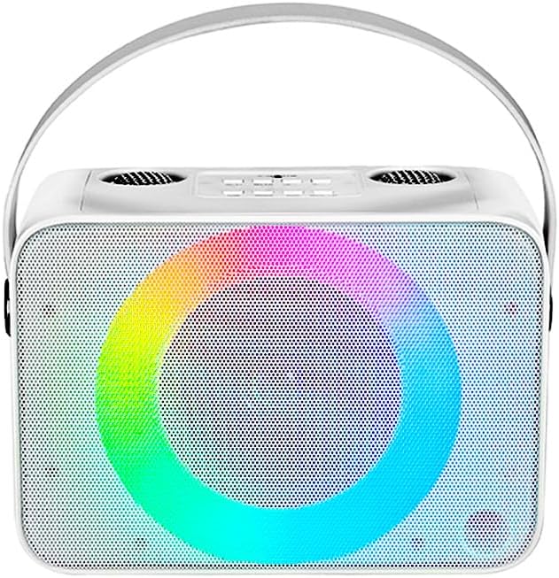Portable Karaoke Machine for Adults,with 2 Wireless Microphones Karaoke Speaker,Carrying Handle/RGB Lights, Bluetooth 5.0 Mirophone,Supports USB/TF/AUX，Karaoke Machine for Home Party&Kids (White)