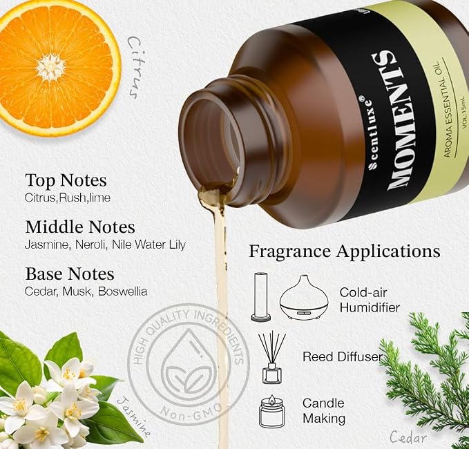 Scent Diffuser Oil - Moments - Inspired by JW Marriott for Home Premium Fragrance Oil for Ultrasonic and Waterless Diffusers and Crafting - 15 mL, Glass Bottle with Dropper