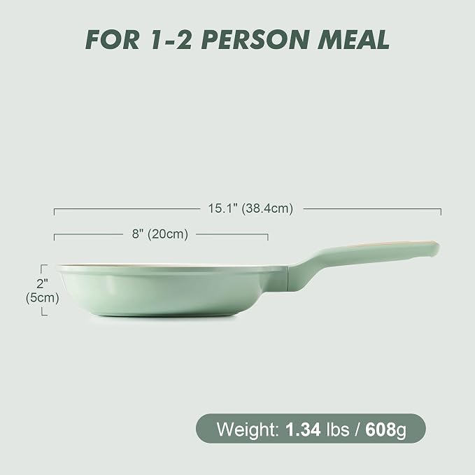 SENSARTE Nonstick Ceramic Frying Pan Skillet, 8 Inch Omelet Pan, Healthy Non Toxic Chef Pan, Induction Egg Pan with Heat Resistant Handle, Dishwasher Safe, PFAS-Free, Green