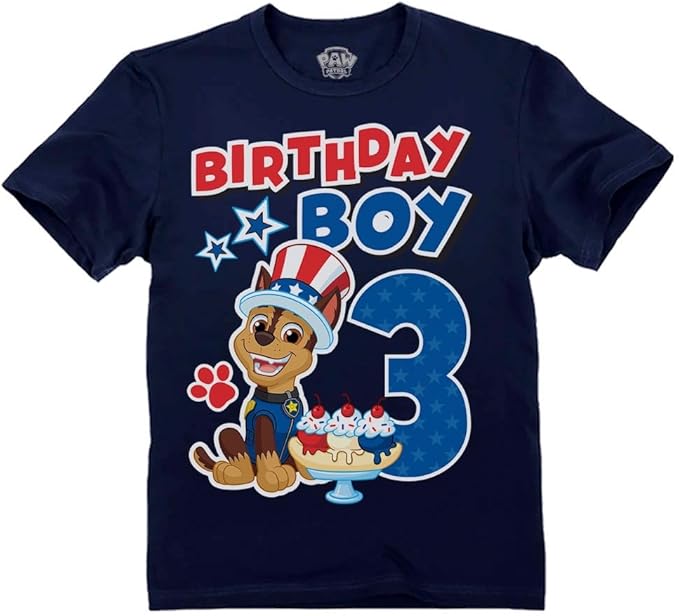 Paw Patrol Chase 3rd Birthday Boy Shirt - Toddler T-Shirt Gift Outfit for Party - Clothes for 3 Year Old Boys
