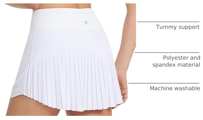 baleaf Tennis Skirt Pleated Golf Skorts with 3 Pockets | 14", Built in Shorts, High Waisted, Anti-slip Strip, Lightweight, for Athletic, Workout, Pickleball, Skorts for Women