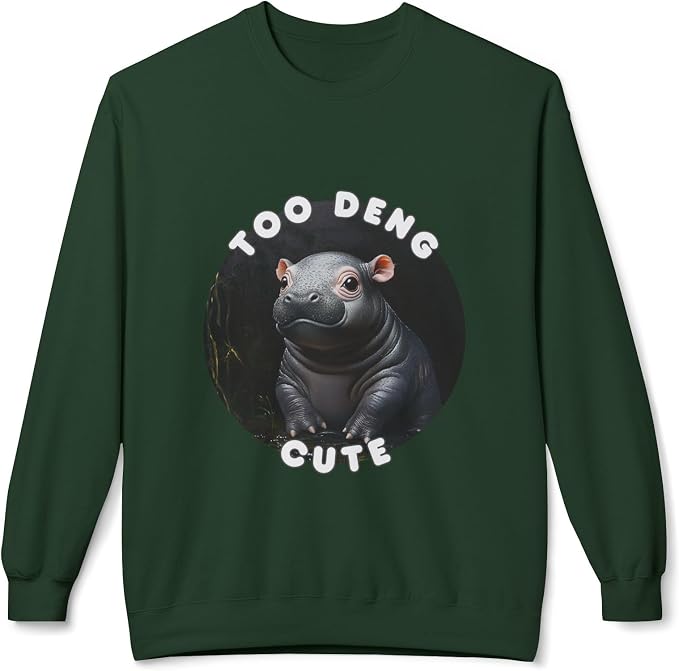 Unisex Fleece Crewneck Sweatshirt - Too Deng Cute Moo Deng Hippo, Cozy Cotton Blend, Classic Relaxed Fit