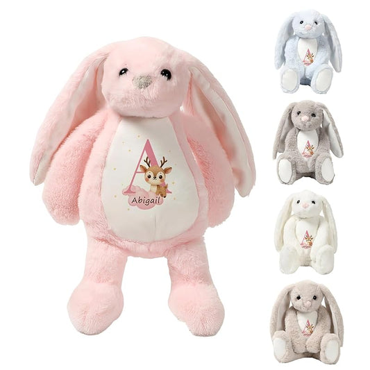 Bunny Stuffed Animal with Custom Name Initial - Personalized Plush Bunny for Newborn Boy Girl, Baby Shower Gifts, Wedding Flower Girl Gift, Easter Rabbit for Kids