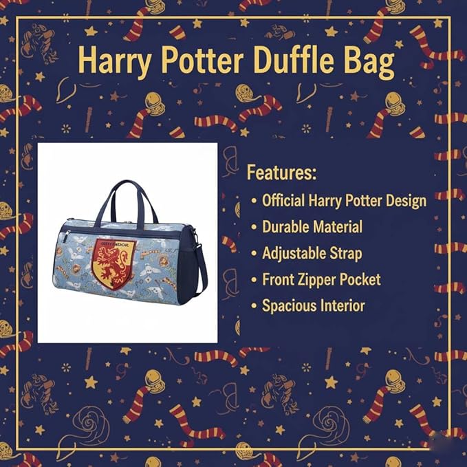 Harry Potter Kids Duffle Bag 16.5" – Travel & Sports Bag with Zipper Pocket, Mesh Sides & Strap Gryffindor