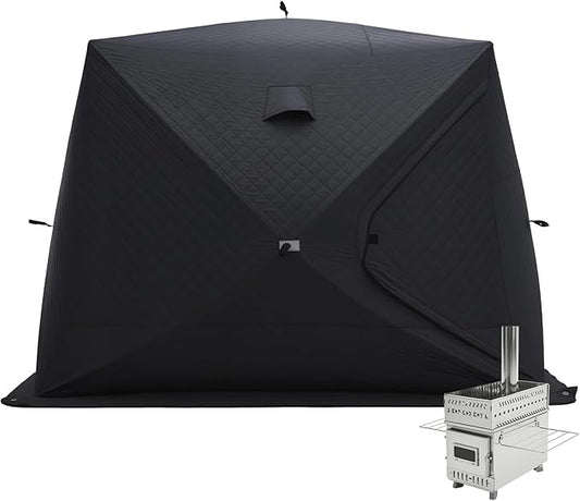 Albott Outdoor Sauna Tent with Wood Burning Stove, 4-6 Person Portable Sauna Tent, 8.2 x 8.2 x 6.7 FT, 3-Layer Thermal Oxford Fabric, Pop-Up Setup, Open-View Windows, Ground Nails & Wind Ropes, Grey