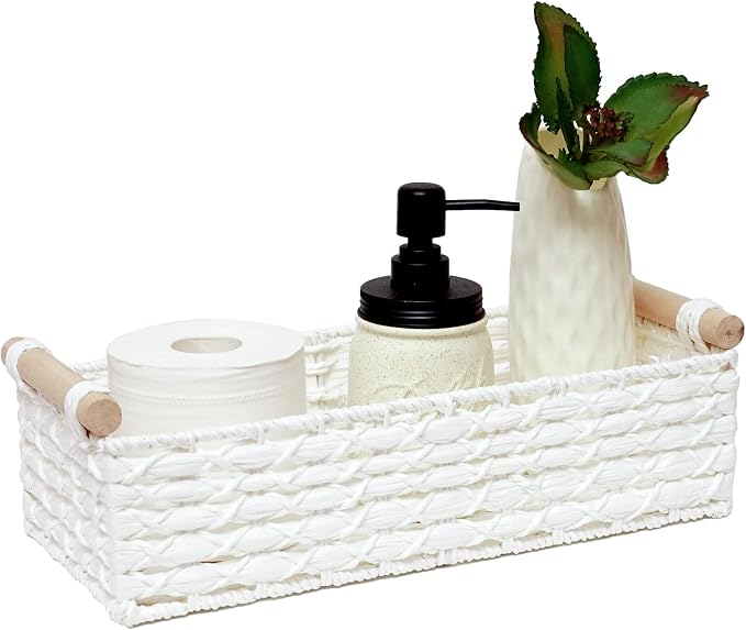 Basket for Toilet Paper Storage Baskets for Bathroom Decor Organizing | with Handle for Bedroom Home Decor and Shelves Apartment Countertop Use,White