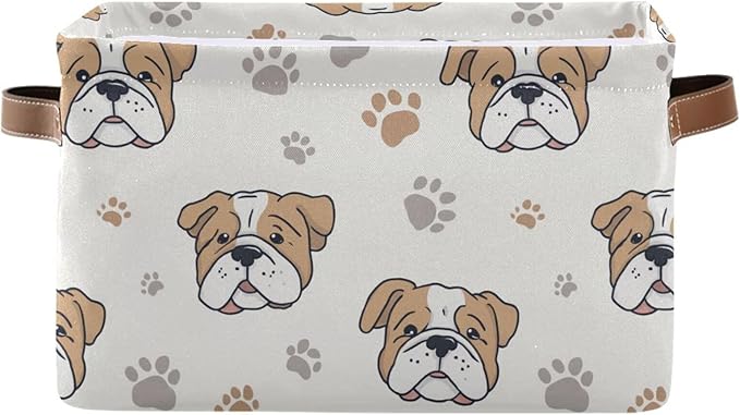 Aslsiy Storage Basket Dog Paws Nursery Bins English Bulldog Baby Box Canvas Clothes Shelf Basket Laundry Hamper Gift Basket for Home Closet 1 Pcs