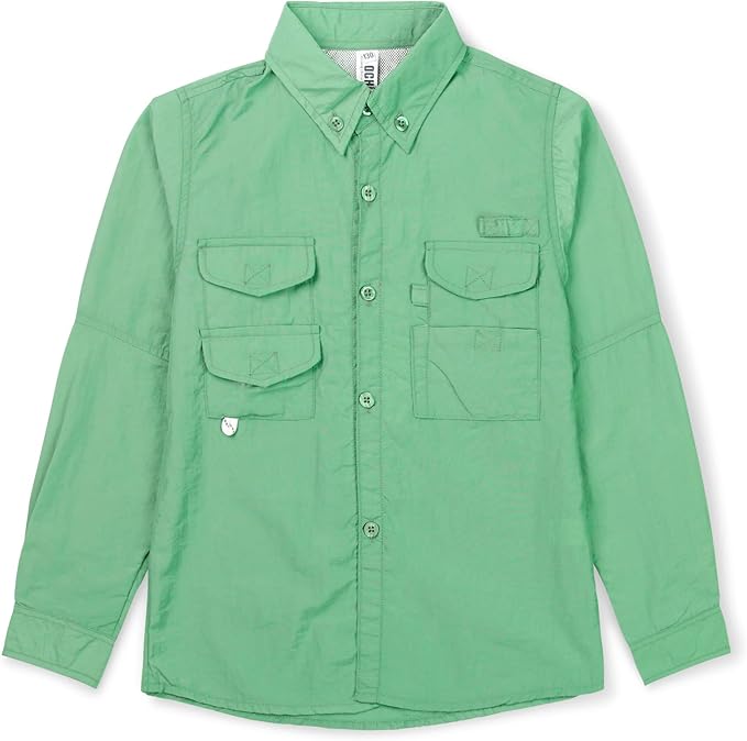 OCHENTA Boys' Button Down Long Sleeve Fishing Shirt Quick-Dry UV Sun Protection Outdoor Tops