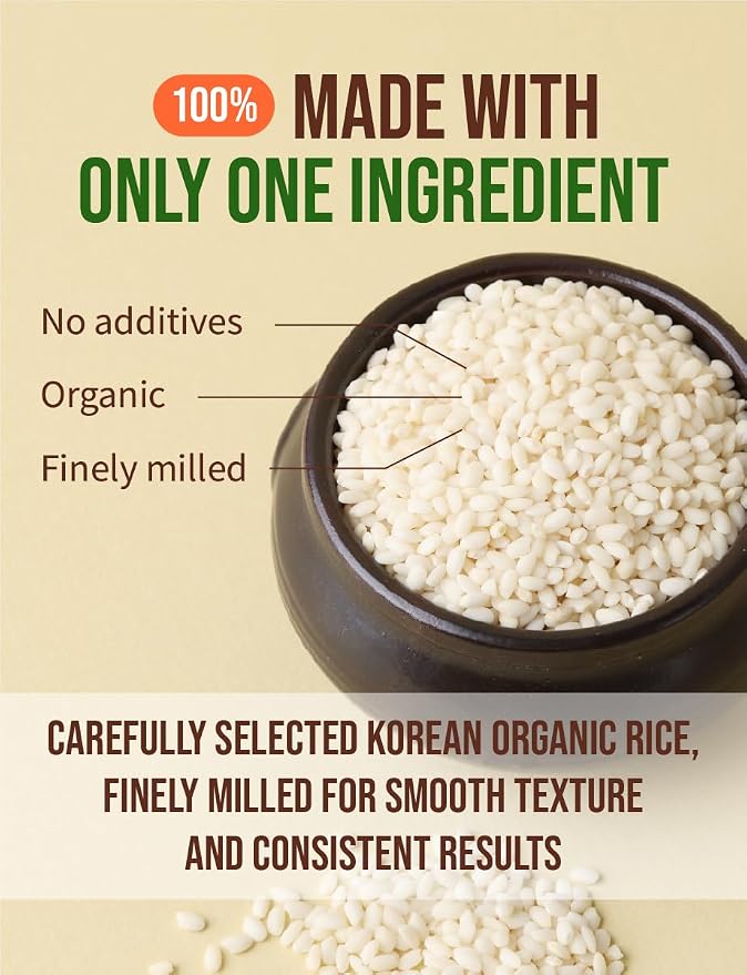 Nice Witch’s Organic Glutinous Rice Flour, 100% Sticky rice flour, Organic Sweet Rice Flour for Mochi, Rice Cakes & Baking, Product of Korea, 10.58 oz (300 g) 찹쌀가루