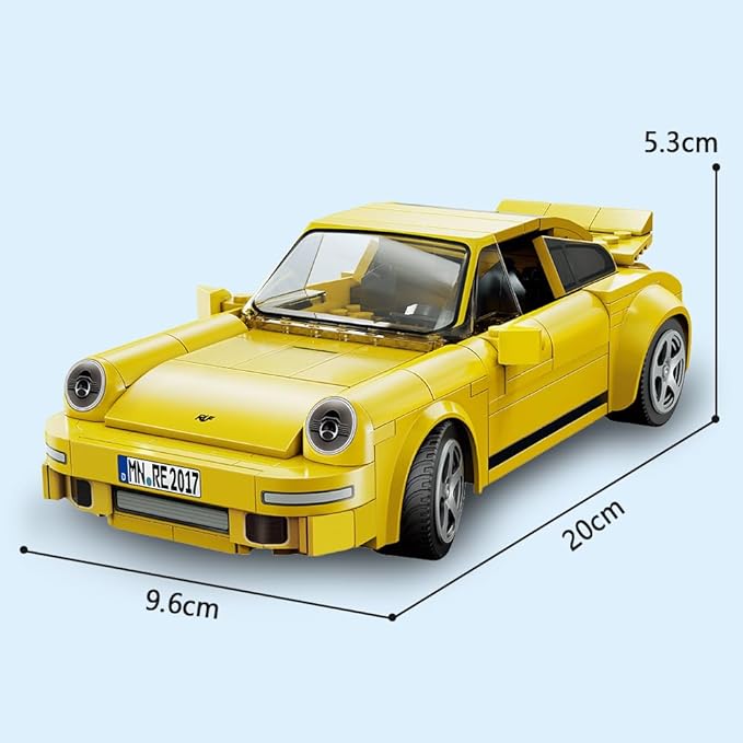 CaDA C51079w 911 RUF Style Racing Building Block Model, 222 Pieces of Precision Assembled 1:20 Yellow Bird Racing Car, Programmable Adult Collection Mini Mechanical Group