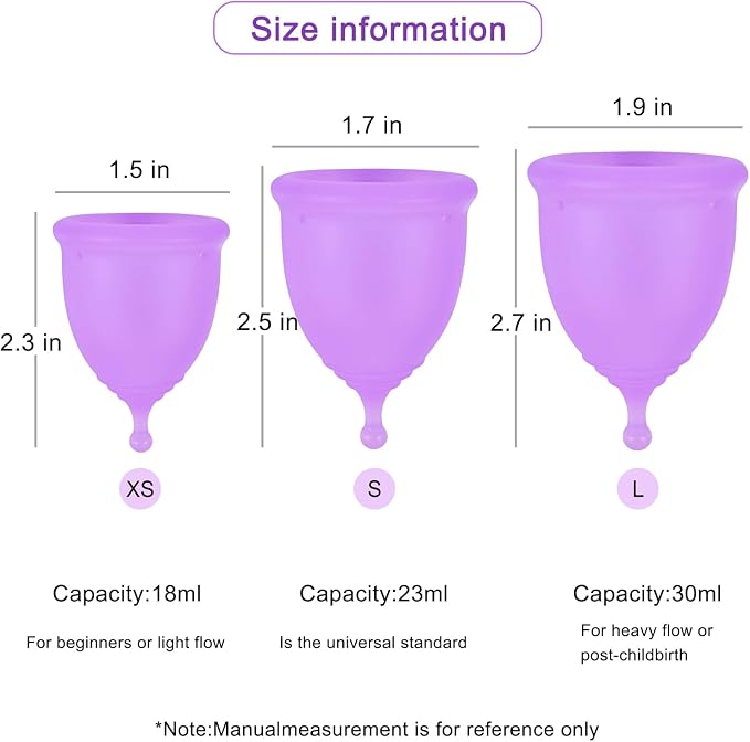 Menstrual Cup Set, 2 Pack (S & L), for Different Flow Levels, Menstruation Cup Large 30ml & Small 23ml, Purple