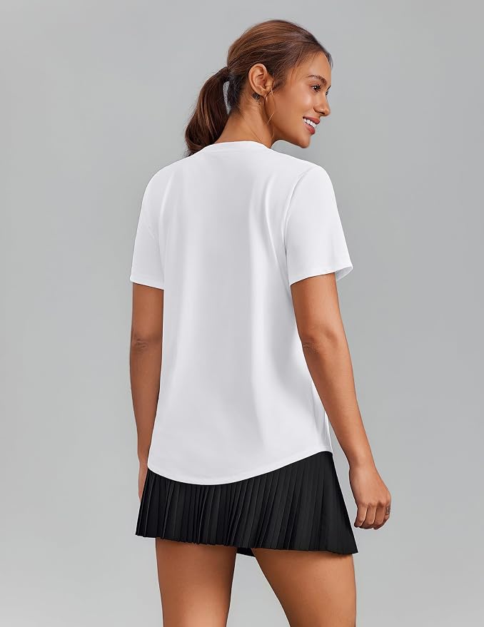 PINSPARK Soft Workout Tops for Women Short Sleeve V Neck Moisture Wicking UPF 50+ Sun Protection Quick Dry Gym Shirts