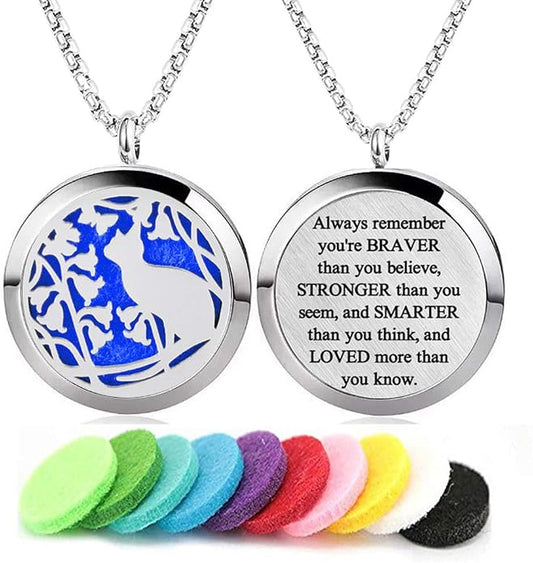 Aromatherapy Essential Oil Diffuser Necklace 316L Stainless Steel Locket Pendant with 24 Inch Chain