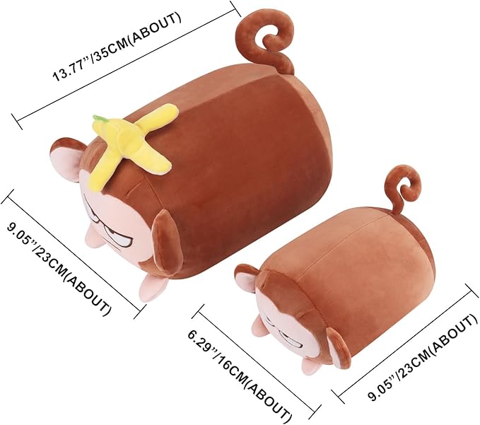 Achwishap Monkey Stuffed Animals,Monkey Plush Toy Hugging Pillow,Monkeys Plush Pillow,Fluffy Monkeys Throw Plushie Doll,Unique Plushies for Kids Adults Gifts(9.1”Brown)