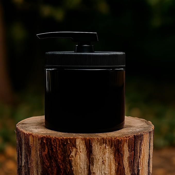 Royal Massage 16oz Refillable Pump Jar with Locking Dip Tube Dispenser – BPA-Free Plastic Container for Massage Oils, Lotions, Creams – Ribbed Lid Wide-Mouth Jar – Durable & Reusable (Black/Black, 2)