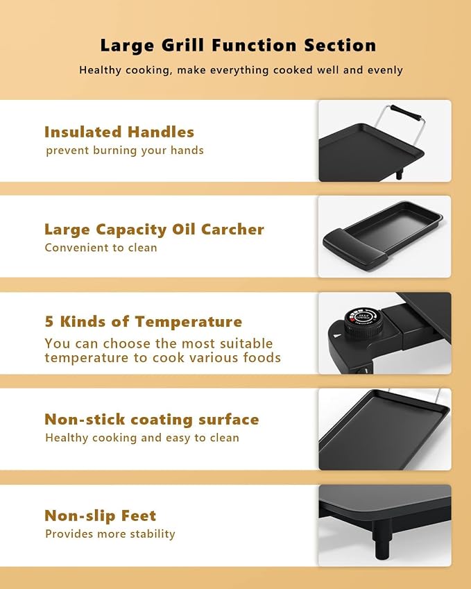 LDAILY Electric Griddle, Nonstick Extra Large Electric Teppanyaki Grill, 35’’ Korean BBQ Grill with 5 Temperature, Long Portable Indoor Table Top Barbecue Pan for Party/Home/Camping Cooking, 2000W