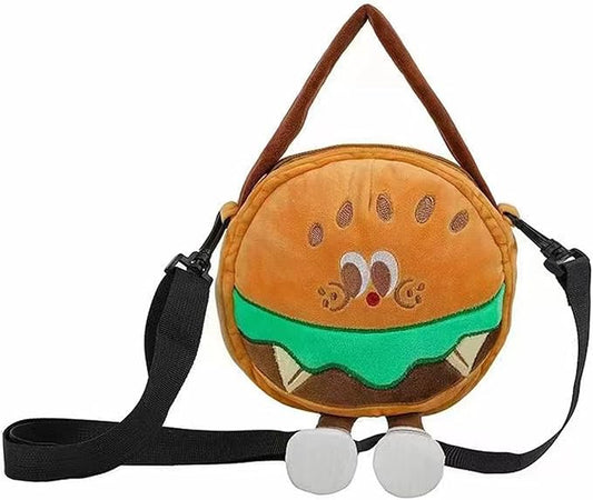 Hamburger Style Crossbody Purse for Girls Teens Women, Kawaii Cute Mini Handbag with Zipper, Plush Stuffed Toy Gift