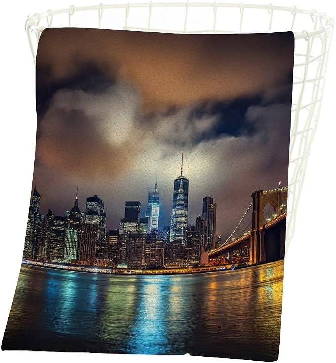 New York City Bath Towel 15X30 Inch Washcloths View of Manhattan at Sunset Bright Light Face/Body/Hair/Hand Towel for Spa Gym Yoga Swim Bathroom Kitchen Hotel