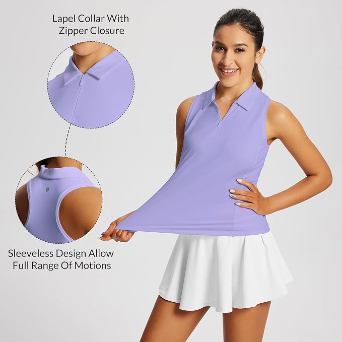 baleaf Women's Golf Shirts Sleeveless Polo Racerback with Zipper Collar | Upf 50+ Sun Protection; Racerback for Free Movement; Quick-Dry and 1/4 Zipper Collar.Perfect for Golf, Tennis and Pickleball