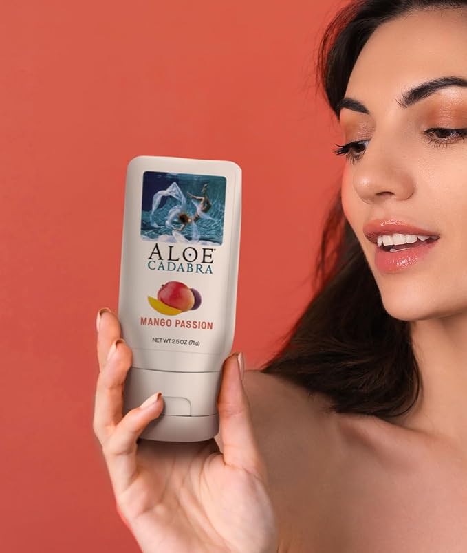 Aloe Cadabra Flavored Personal Lubricant & Vaginal Moisturizer, NSF Certified Organic Edible Lube for Men, Women & Couples, Non-Staining, pH Balanced, Toy Compatible (Mango Passion, 2.5oz, Pack of 5)