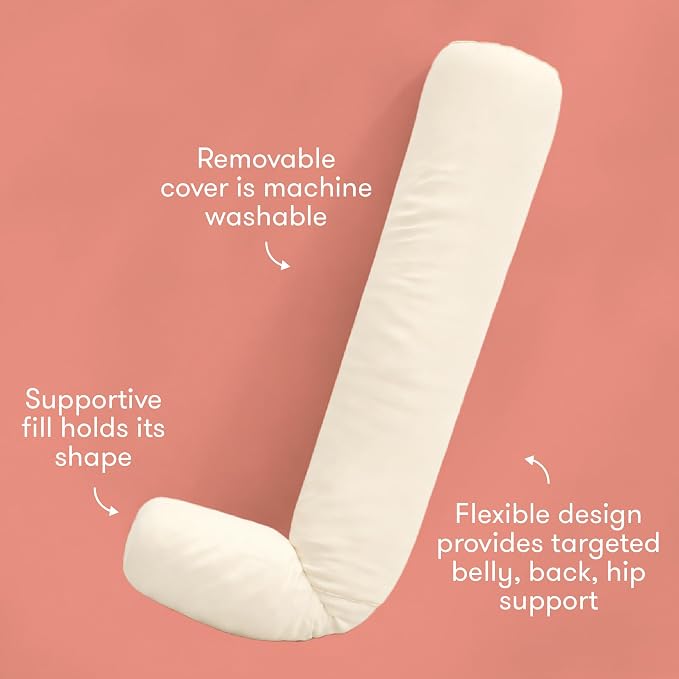 Frida Mom Compact Support 4-in-1 Pregnancy Pillow, Cooling Pregnancy Pillow, Twist & Bends into 4 Shapes for Comfort & Full Body Support, Compact Storage, Easy to Clean, Breathable, Storage Bag, Ivory