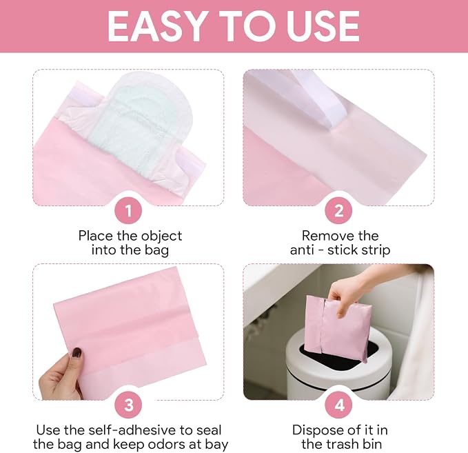 Sanitary Napkin Disposal Bags 100 Pcs 11.4'' x 6.7'' Tampon Disposal Feminine Pads Period Hygiene Disposable Bags for Feminine Products Odor Blocking (Pink)