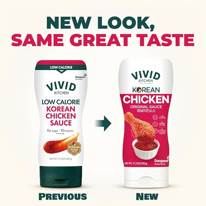 VIVID KITCHEN Korean Chicken Sauce – Low-Calorie, No Preservatives – Sweet and Savory Flavor – Easy Squeeze Bottles – Authentic Korean BBQ Marinade and Dipping Sauce – 2 Pack – 11.33 oz Each