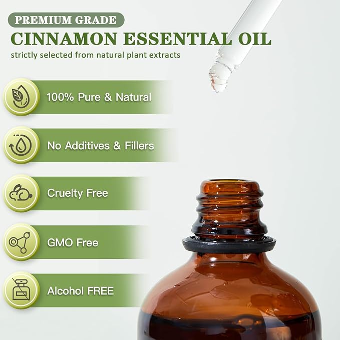 Cinnamon Oil Perfect for Humidifier, Body Massage, Foot Bathing, Home Diffuser, Skin - Pure & Premium Aromatherapy Essential Oil - 4fl oz