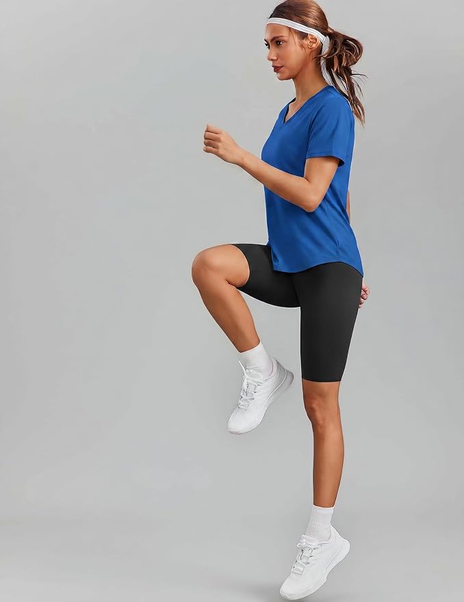 PINSPARK Soft Workout Tops for Women Short Sleeve V Neck Moisture Wicking UPF 50+ Sun Protection Quick Dry Gym Shirts