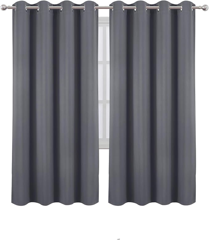 LEMOMO Blackout Curtains 66 x 72 Inch Long Grey Curtains Set of 2 Panels Room Darkening Curtains for Bedroom and Living Room